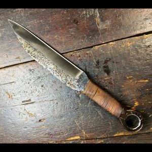 seax knife with ring pommel and leather wrapped handle