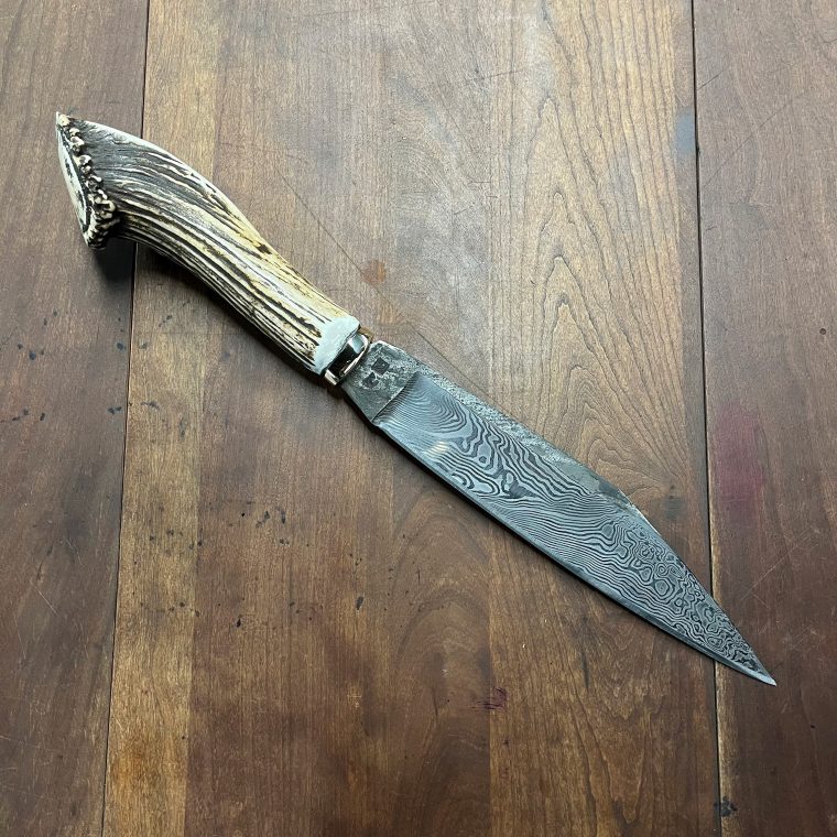 "Drengr" damascus seax with antler handle