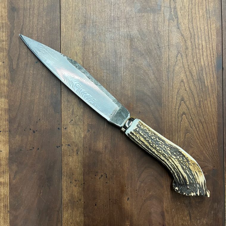 "Drengr" damascus seax with antler handle